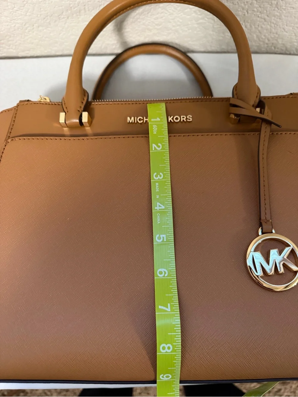 Michael Kors Cognac Saffiano Leather Satchel with Gold Charm